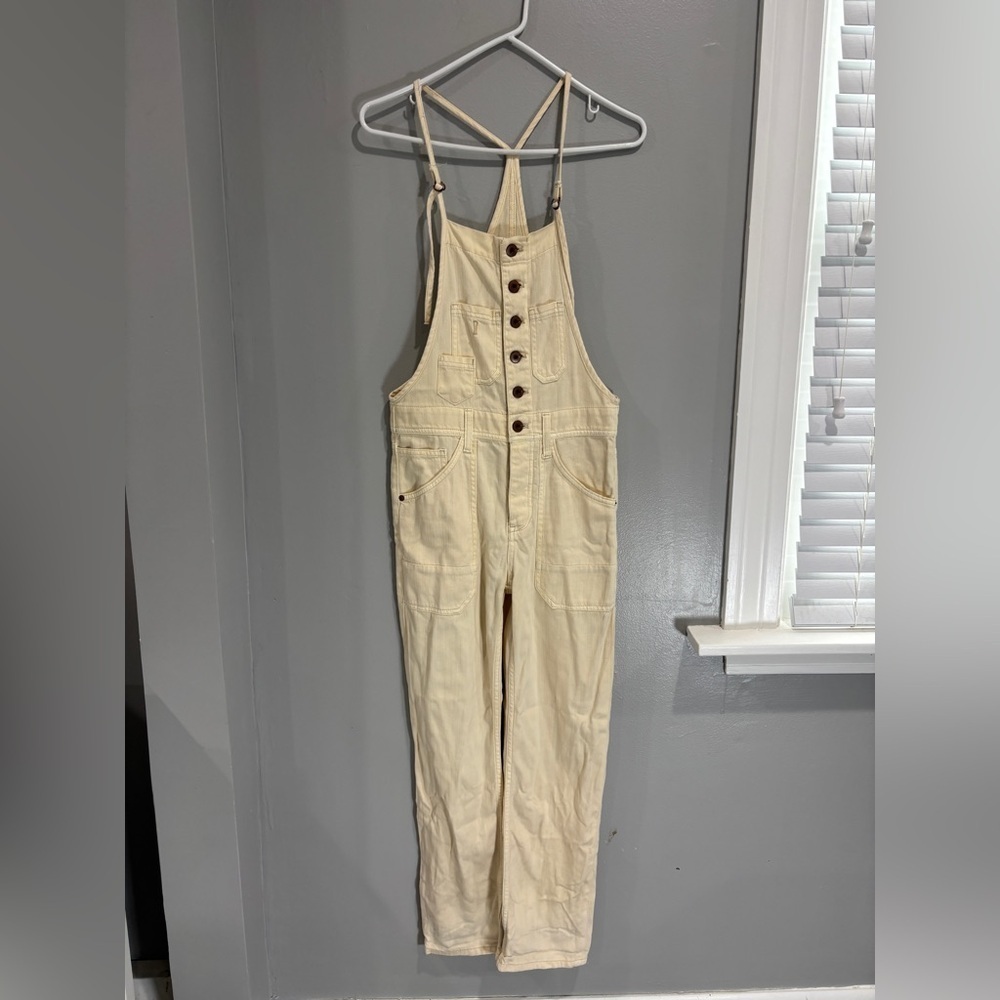 Anthropologie Pilcro Denim Overalls Cream size 25 adjustable straps